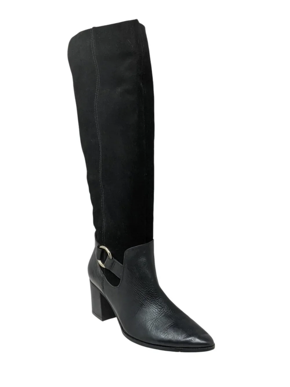 Sole Society Daleena Black Leather Suede Knee High Boots Women's 6.5